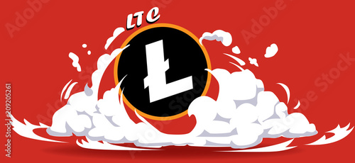 Cryptocurrency icon with hero comic style on warm red background:LTC icon