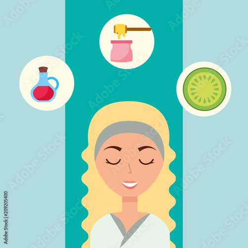 beautiful woman closed eyes wax depilation fruit lotion spa wellness vector illustration