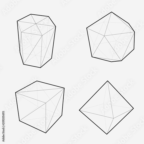 Collection of simple vector 3d geometric shapes various forms isolated on white background.