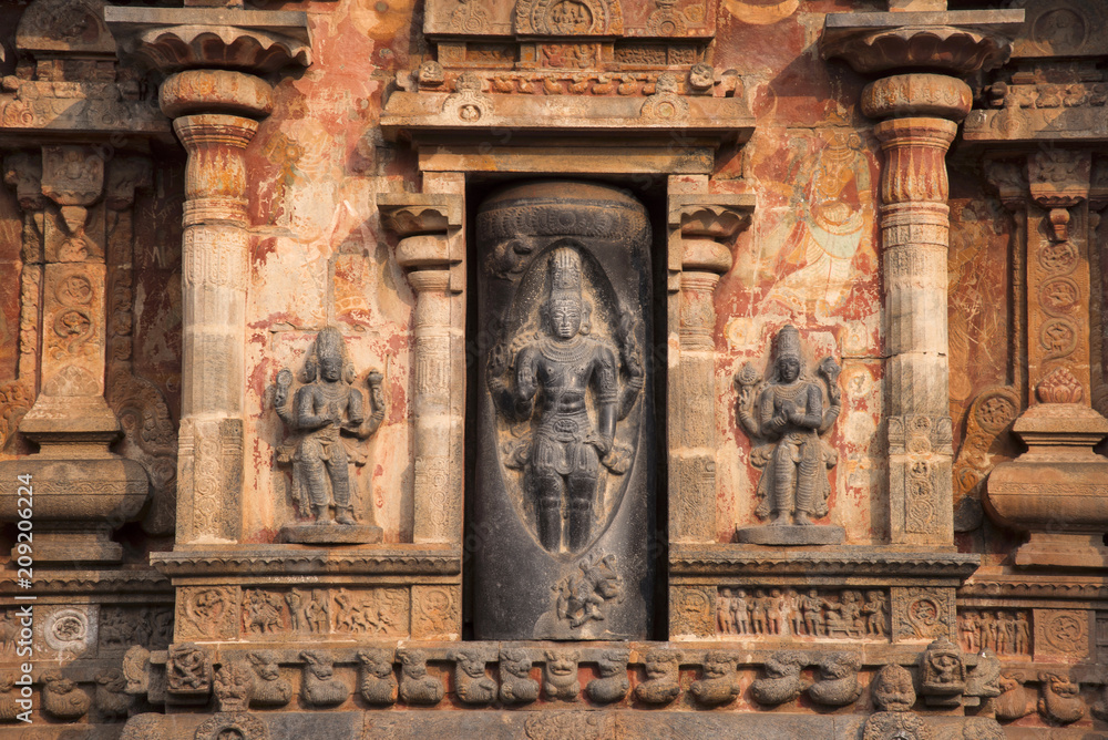 Koshta image of Lingodbhava or Shiva emerging from a linga. Airavatesvara Temple, Darasuram, Tamil Nadu, India