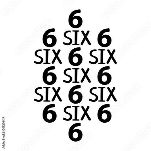 Black numerals and words six.