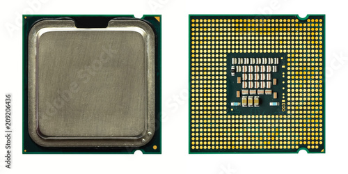CPU (Central Processing Unit) top view microchip isolated on white background