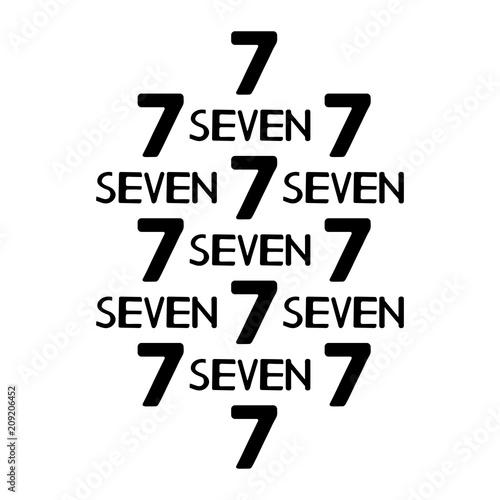Black numerals and words seven.