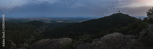 View on a panonian plain at sunset. Banat, Vojvodina, Serbia. Panorama.