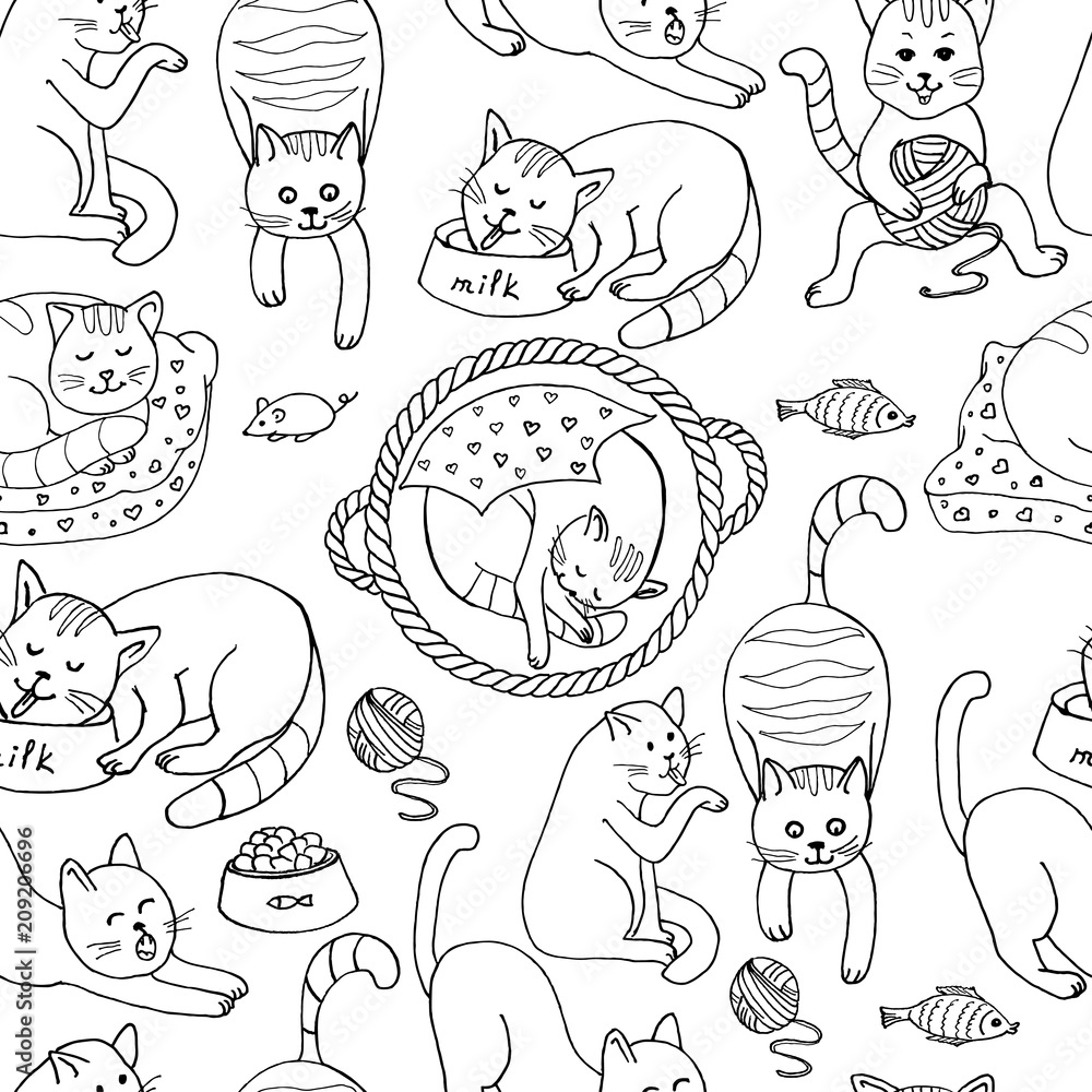 Seamless pattern with cute cats