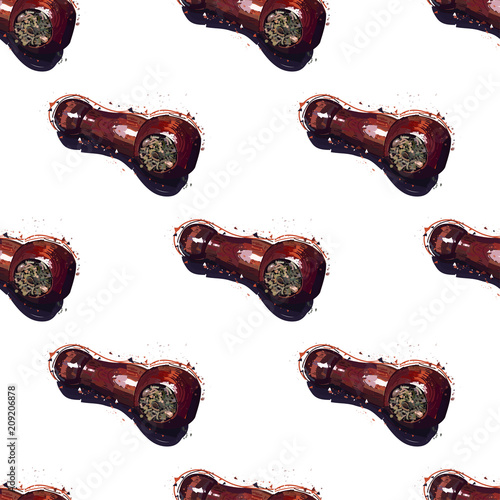 Smoking pipe seamless pattern. Pot seamless background