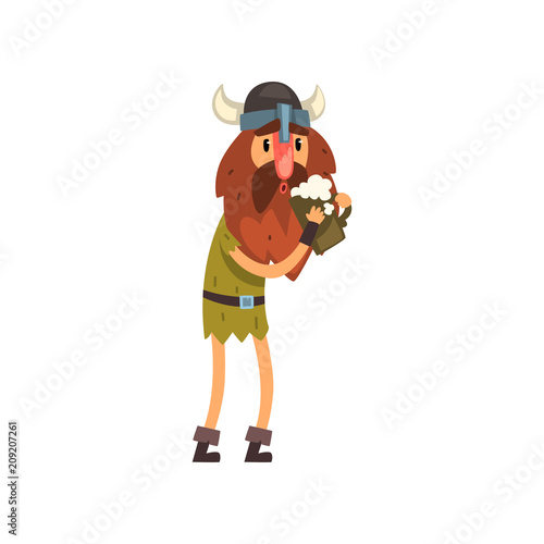 Viking cartoon character holding tankard of ale vector Illustration