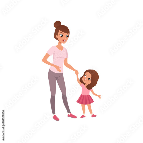 Beautiful young mother and her little daughter, stage of growing up concept vector Illustration