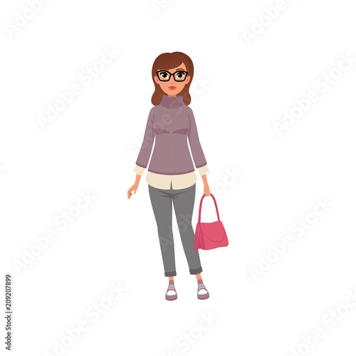 Middle aged woman in casual clothes, stage of growing up concept vector Illustration on a white background