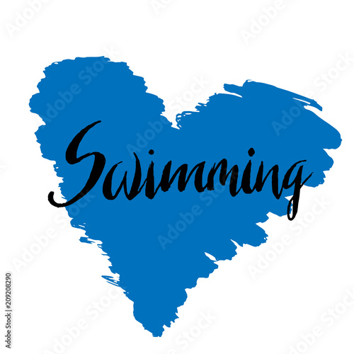 Swimming hand drawn lettering for designing sport event or marathon or competition of swimmers or triathlon team or club materials, check list, invitation, poster, banner, logo, printing or website