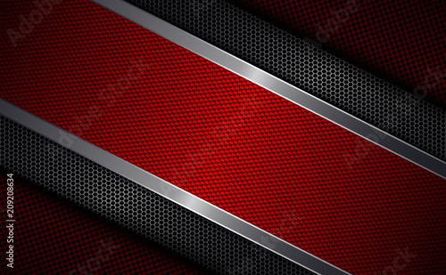 Geometric red design with metal grille and red textured frame with a light edging.