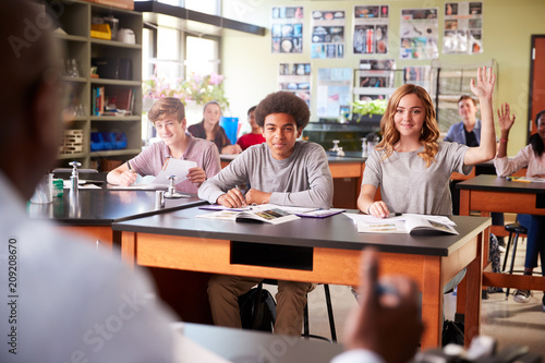 Male High School Tutor Teaching Students In Biology Class photo