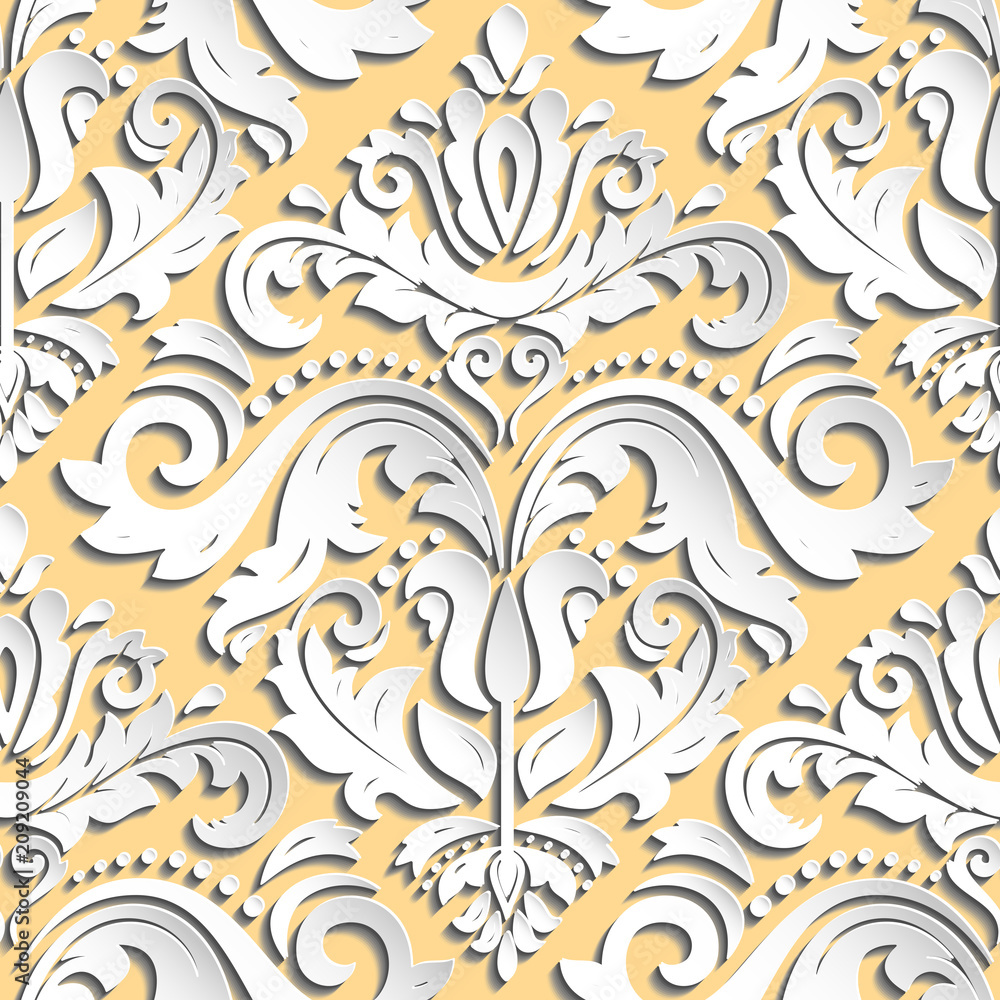 Seamless oriental ornament. Fine traditional oriental pattern with 3D elements, shadows and highlights Seamless oriental ornament. Fine traditional oriental pattern with 3D elements, shadows and highlights
