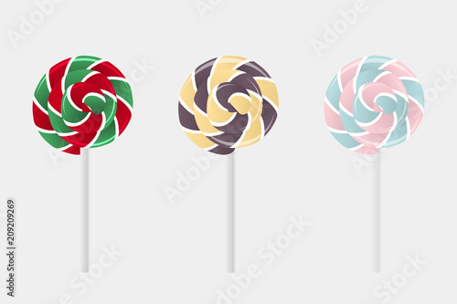 Lollipops collection. Candy on stick with twisted design. Vector illustration. © sivirina