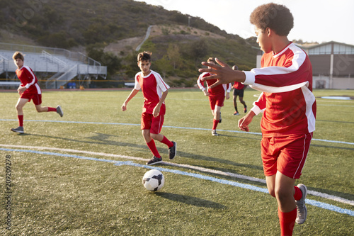 Group Of Male High School Students Playing In Soccer Team