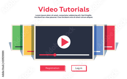 Mock-up design website flat design concept video tutorial. Vector illustration.