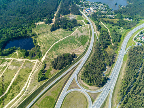 road junction in the countryside aerial view in the form of butterfly