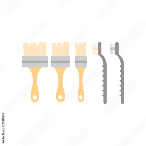 Flat vector set of archaeologist brushes. Industrial tools. Instruments used for cleaning archaeology artifacts