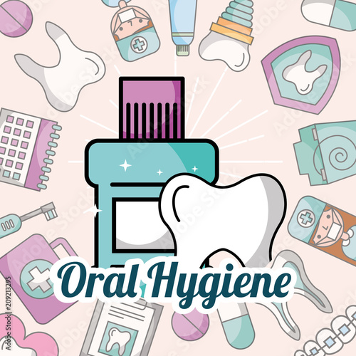 oral hygiene mouthwash and tooth dentistry elements vector illustration photo