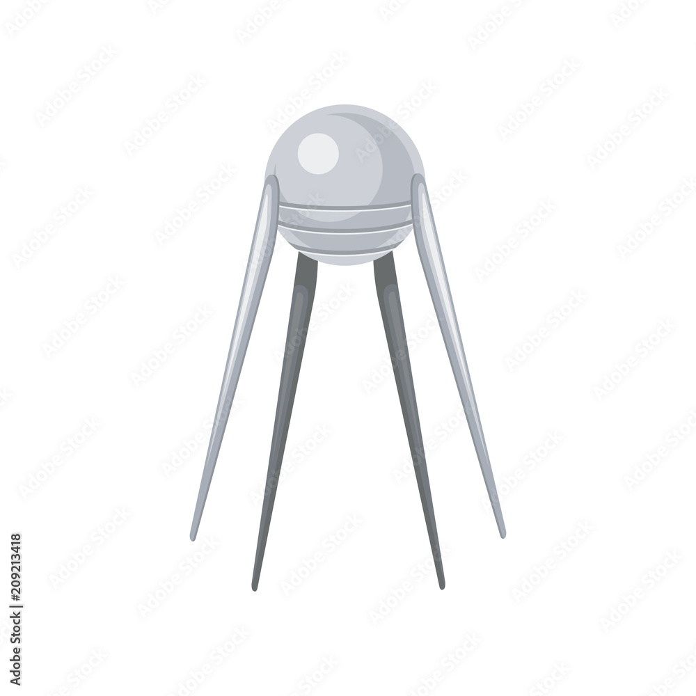 Artificial round-shaped satellite of orbit Earth. Space technology. Flat vector element for mobile or computer game Artificial round-shaped satellite of orbit Earth. Space technology. Flat vector element for mobile or computer game