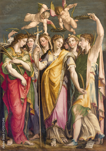 MODENA, ITALY - APRIL 14, 2018: The painting of St. Ursula among the st. virgins in church Abazzia di San Pietro by Ercole Setti (1568).