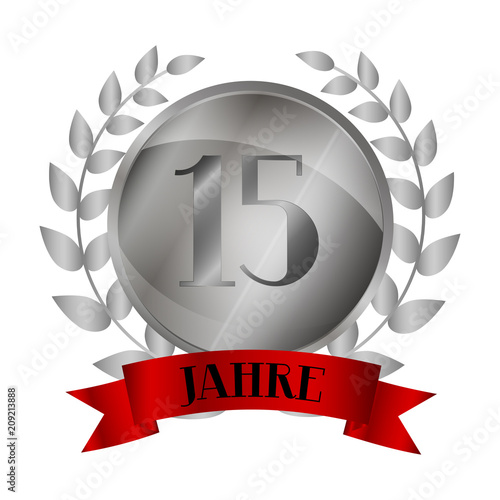 Medaille Lorbeeren Banner - silber 3D - 15 Jahre