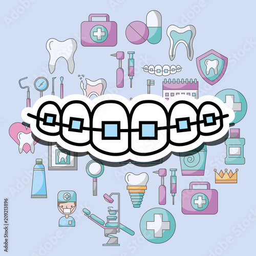orthodontics dental care and treatment therapy vector illustration