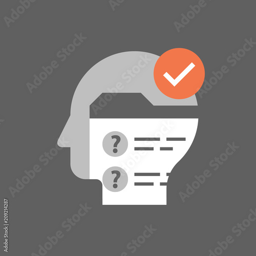 Complete check list, online exam form, examination questionnaire, assignment concept, test result, personal data