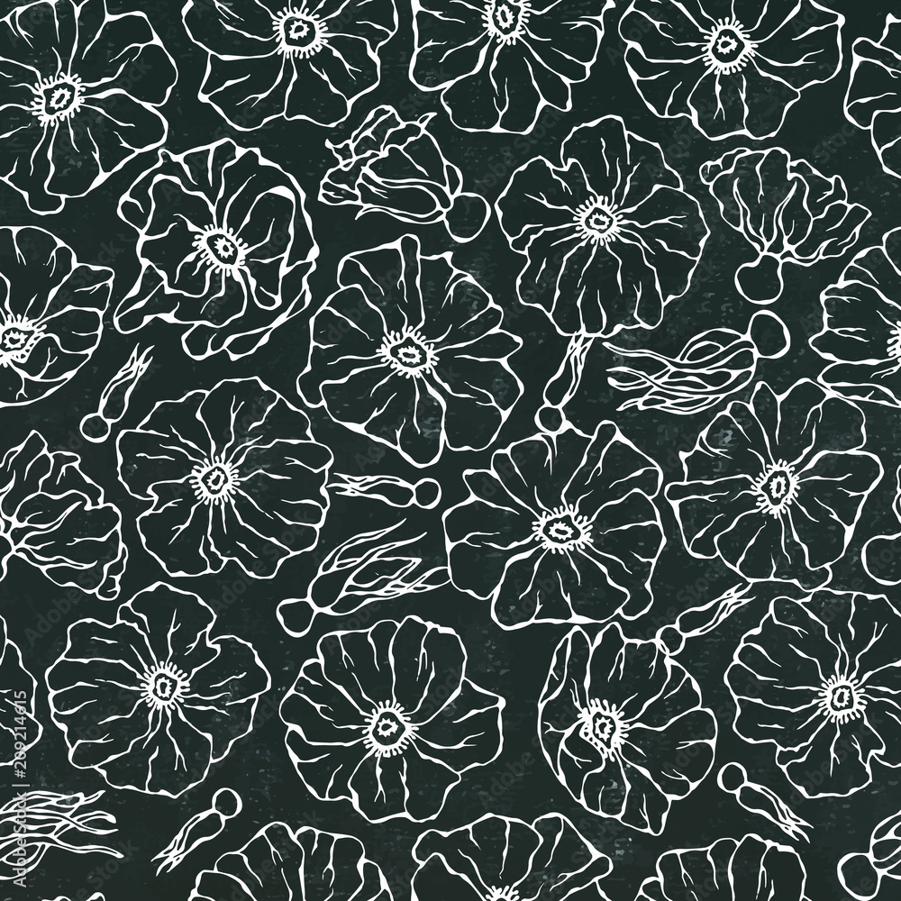 Black Board Background. Seamless Pattern Watercolor Wild Rose Pink Flower. Dog Rose, Briar Leaf. Botanical Painting. Realistic Hand Drawn Illustration. Savoyar Doodle Style. Black Board Background. Seamless Pattern Watercolor Wild Rose Pink Flower. Dog Rose, Briar Leaf. Botanical Painting. Realistic Hand Drawn Illustration. Savoyar Doodle Style.