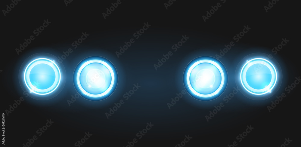 Realistic round glass lamp or car headlight isolated on black background. Vector 3d illustration. Realistic round glass lamp or car headlight isolated on black background. Vector 3d illustration.