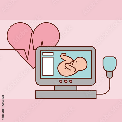 pregnancy fertilization fetal monitoring heart beating vector illustration