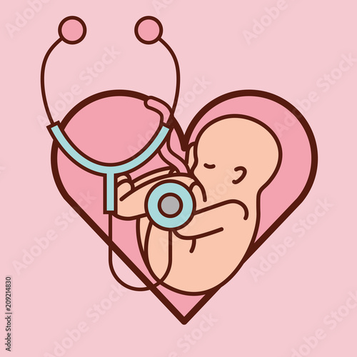 pregnancy fertilization baby in a heart stethoscope vector illustration