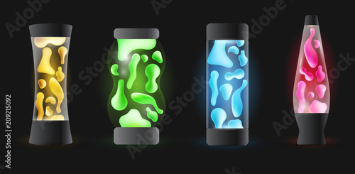 3d realistic lava lamp isolated on black background. Vector illustration.