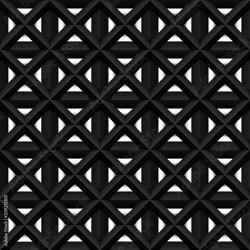 Black seamless 3d texture. Interior wall decoration. Vector interior cage wall panel pattern.