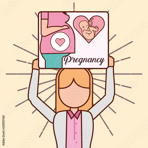 pregnancy fertilization doctor holding board with mother pregnant love life line vector illustration