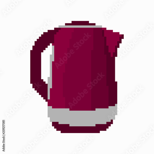 electric kettle in red fete isolated pixel object qualitative vector illustration for your design