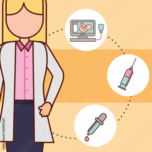 pregnancy fertilization doctor connection injection fetal monitoring test vector illustration