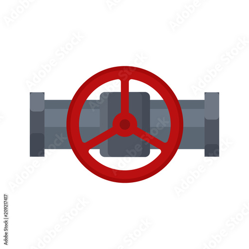 Steel valve icon, part of tube and pipeline isolated on white background. Flat element of water tubing, plumbing equipment. Vector illustration in flat style.