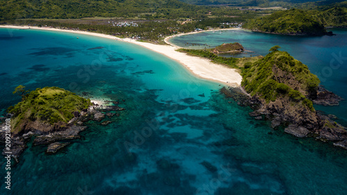 Beautiful Nacpan twin beaches in Palawan viewed from a drone