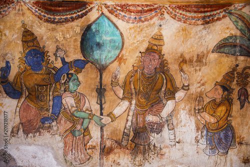 Nayaka painting on the inside wall of the cloister mandappa. Brihadishvara Temple, Thanjavur, Tamil Nadu