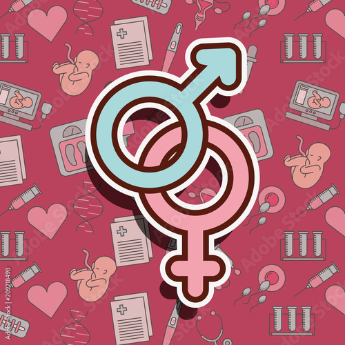 pregnancy fertilization big woman and man symbols vector illustration
