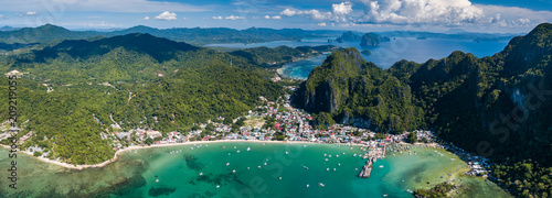 Panoramic aerial view of the town of El Nido in Palawan, Philippines photo