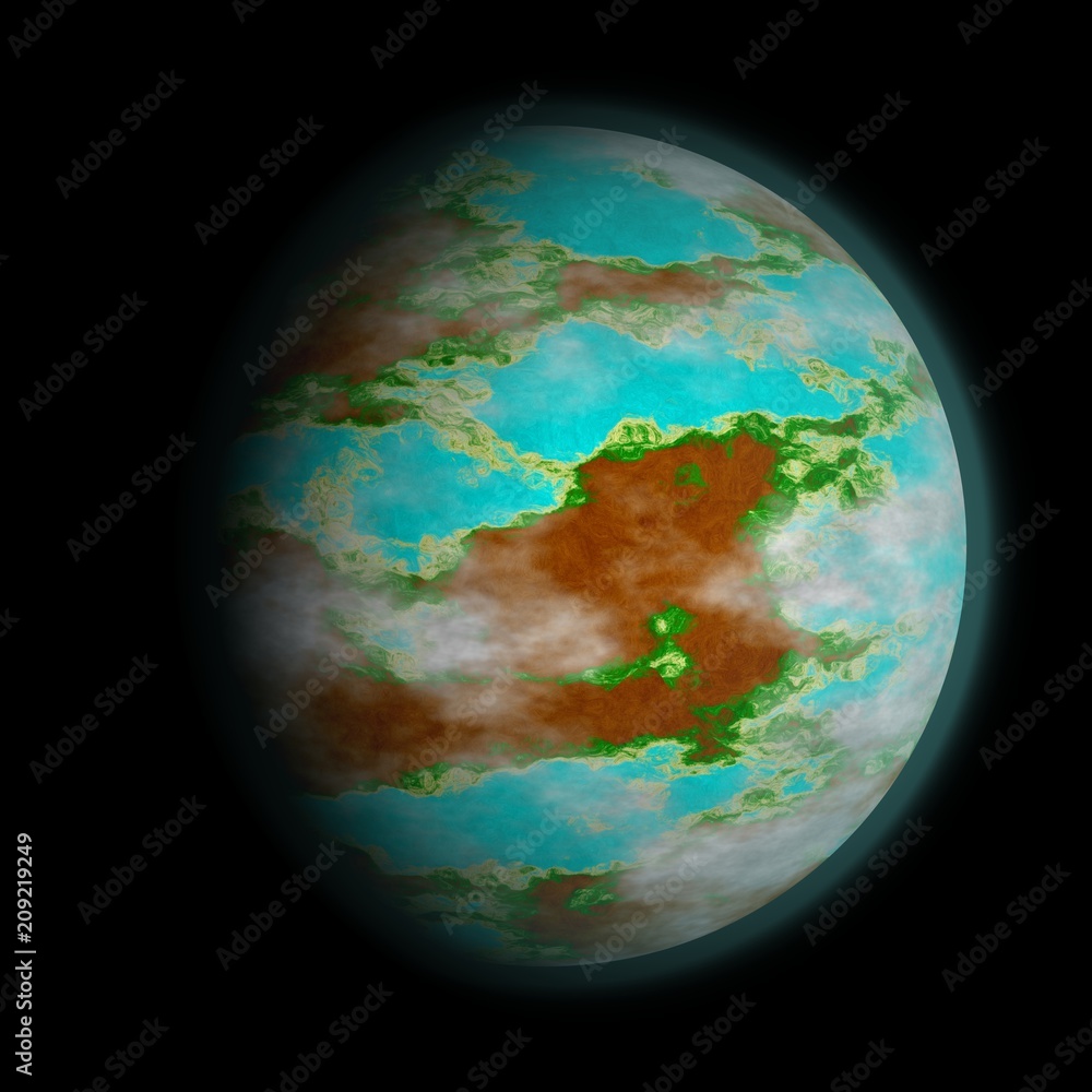 3d earth planet on black background with green lighting
