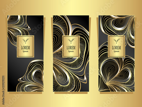 Set Template for package or flyer from Luxury background made by foil abstract marble in black gold silver for cosmetic or perfume or for package of tea or for alcohol label or for brand book