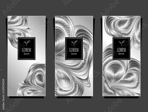 Set Template for package or flyer from Luxury background made by foil abstract marble in black silver for cosmetic or perfume or for package of tea or for alcohol label or for brand book