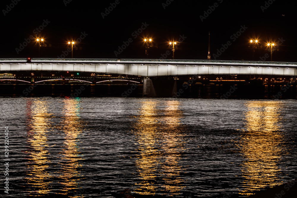 a view of the night Neva, Liteyniy and Troitskiy bridges, St. Peterburg, Russia