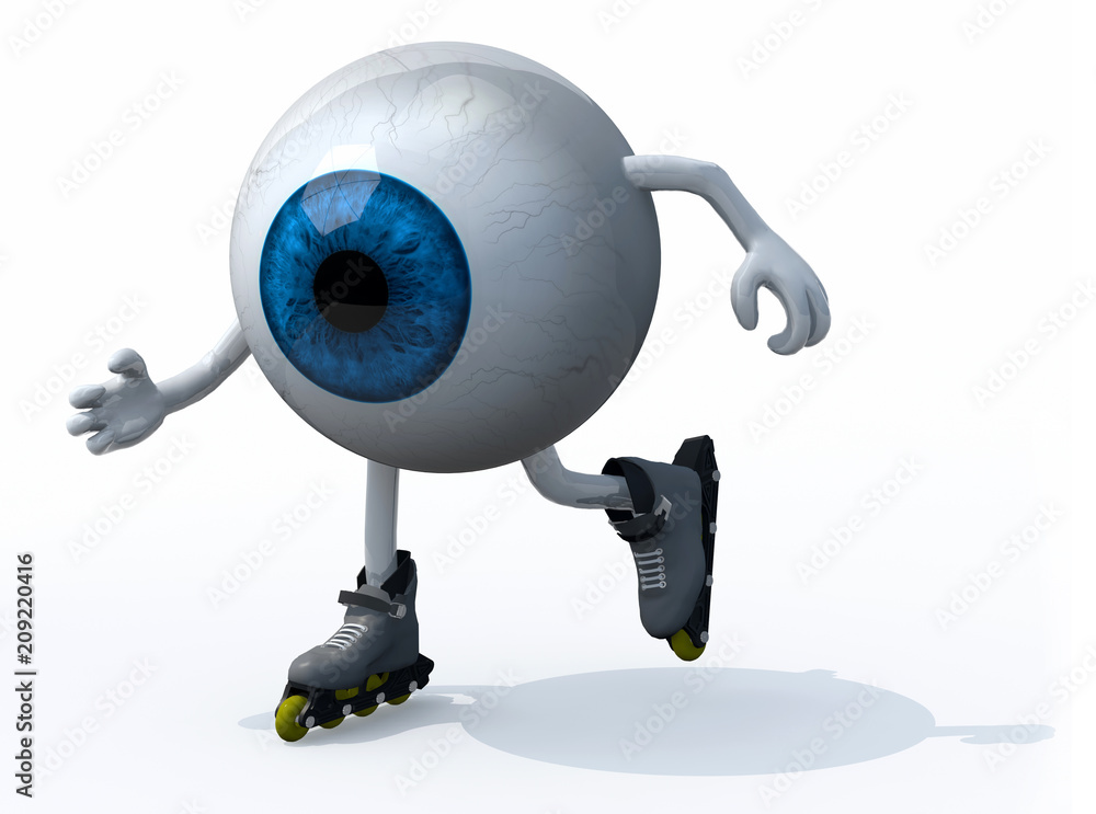 blue eyeball with arms, legs and roller skates on feet blue eyeball with arms, legs and roller skates on feet