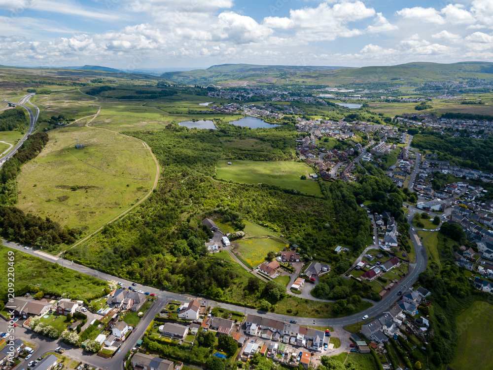 Aerial view of the Welsh town of Brynmawr in the South Wales valleys