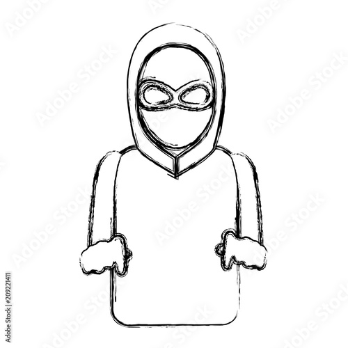 grunge thief with criminal mask and jacket hood