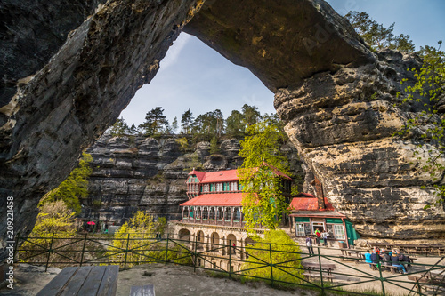 The Pravcicka brana in German Prebischtor is a Narrow Rock Formation Located in the Bohemian Switzerland in the Czech Republic. It is the Largest Natural Sandstone Arch in Europe